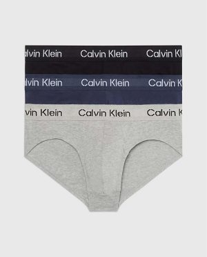 C.K SLIP COTTON 3PACK ΜΑΥΡΟ-ΜΠΛΕ-ΓΚΡΙ